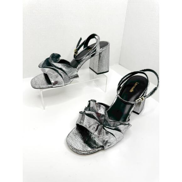 Larroudé Selena Ruffle Ankle Strap Sandal Pump  in pewter Silver sz 9.5 - Picture 9 of 9